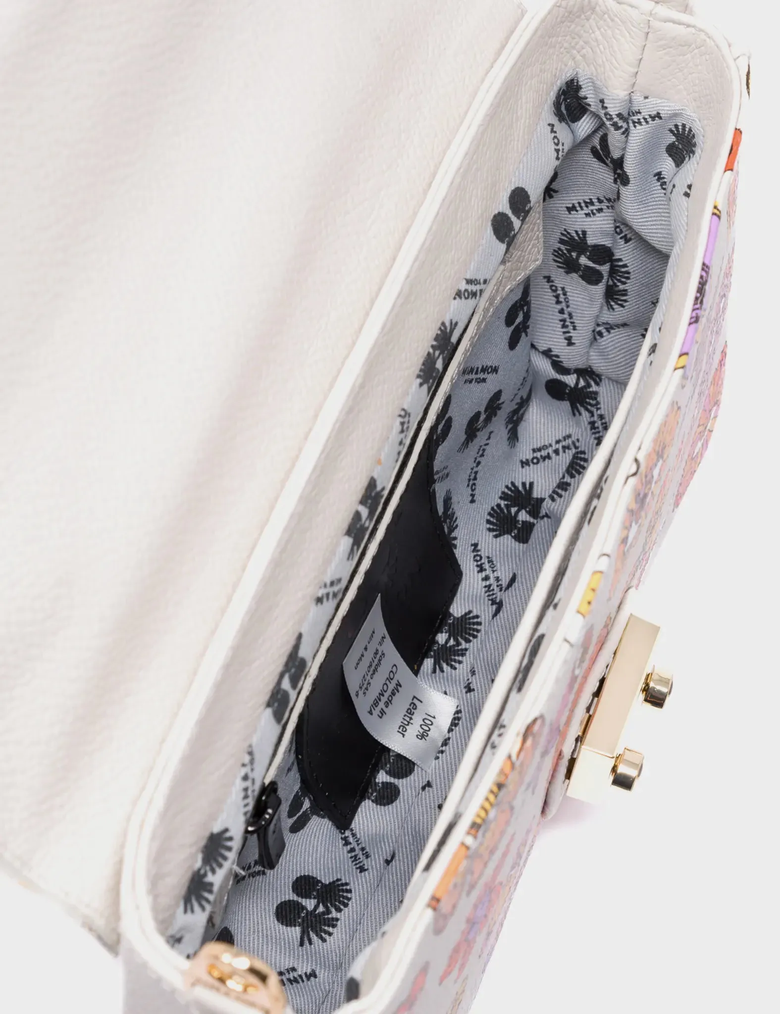 Amantis Cream Leather Crossbody Mini Handbag - Vintage Bloom Design