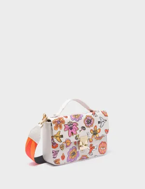 Amantis Cream Leather Crossbody Mini Handbag - Vintage Bloom Design