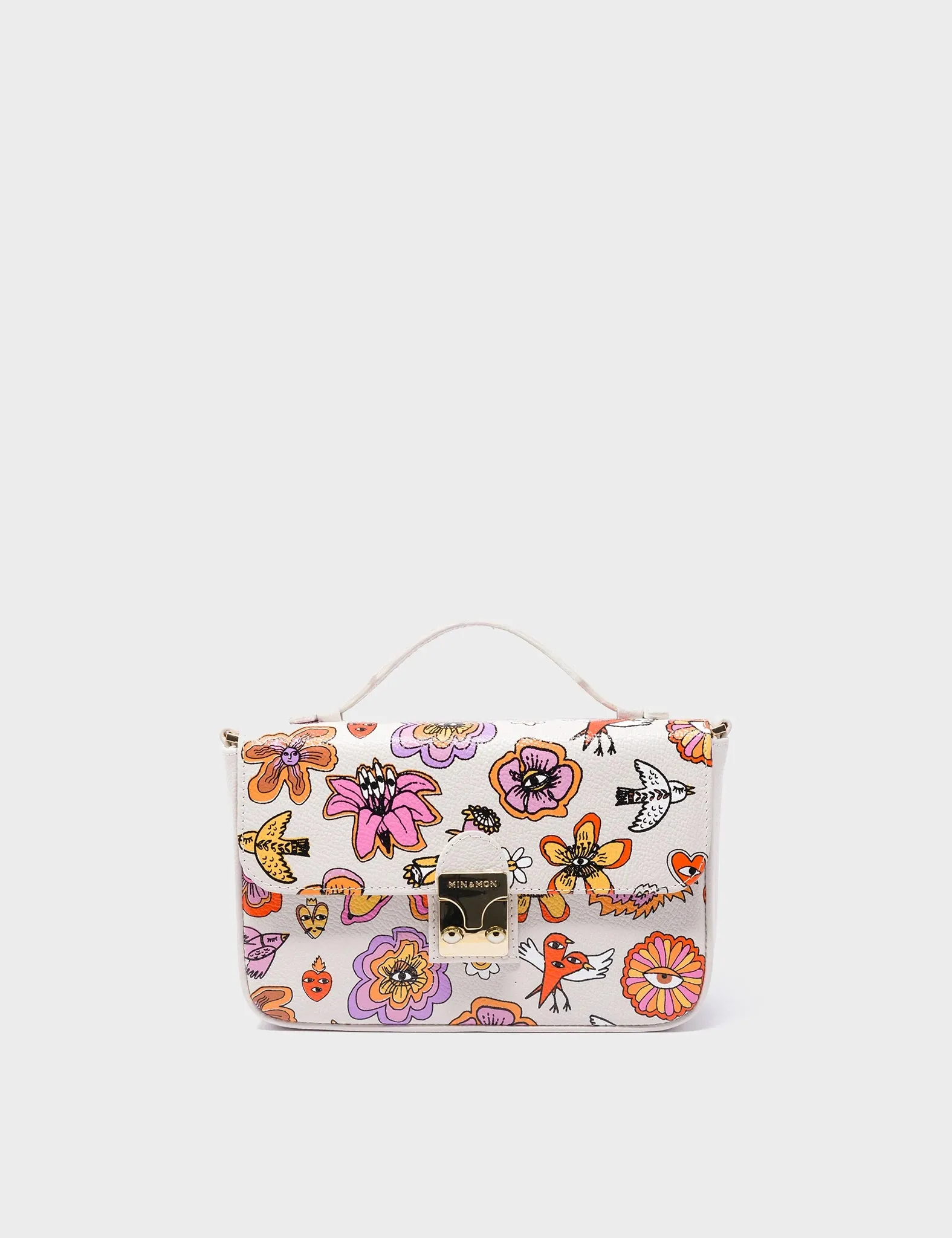 Amantis Cream Leather Crossbody Mini Handbag - Vintage Bloom Design