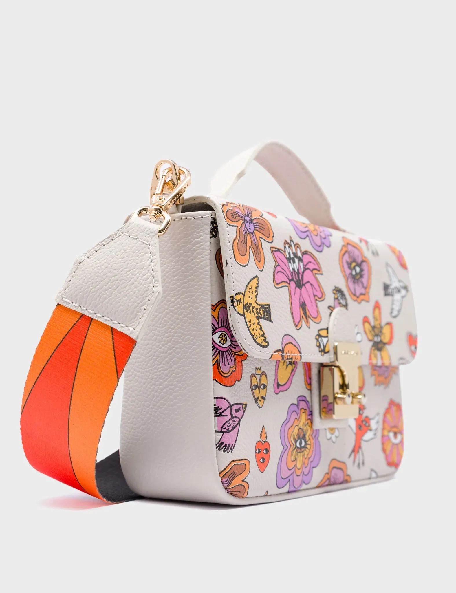 Amantis Cream Leather Crossbody Mini Handbag - Vintage Bloom Design