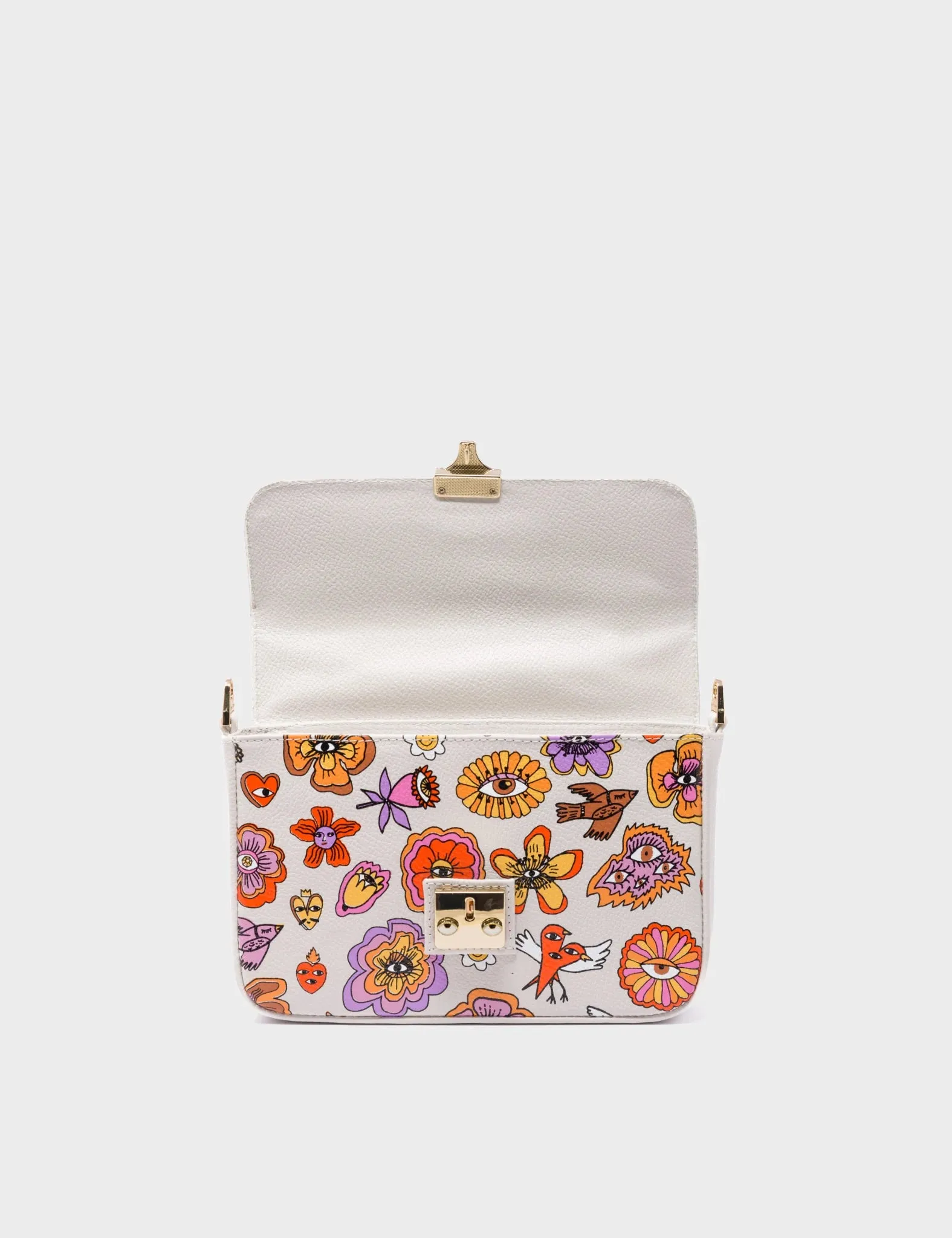 Amantis Cream Leather Crossbody Mini Handbag - Vintage Bloom Design