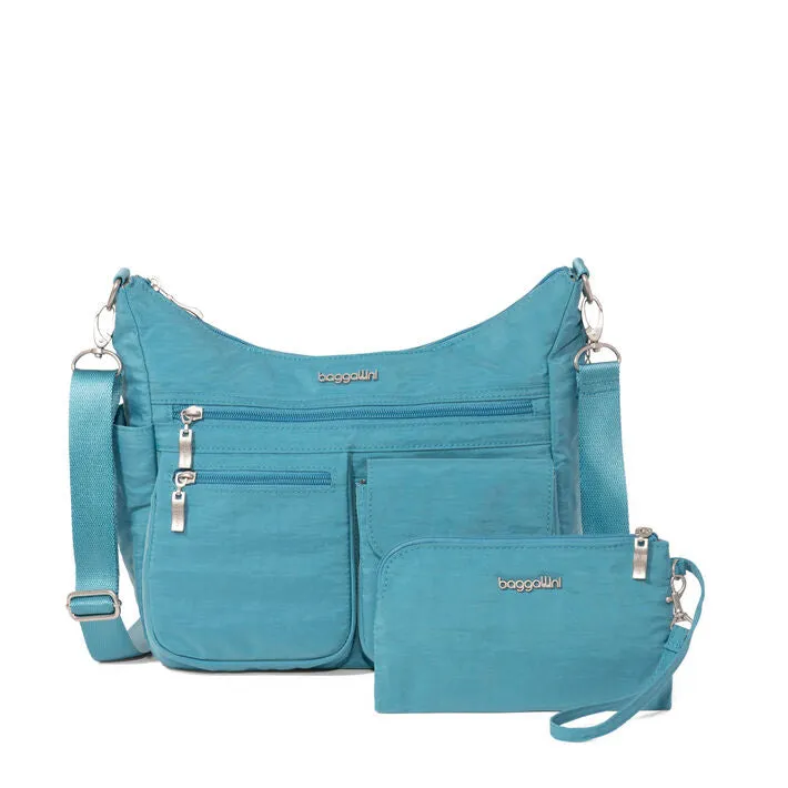 Baggallini Modern Everywhere Hobo Crossbody w/ Trolley Sleeve & RFID Wristlet Wallet