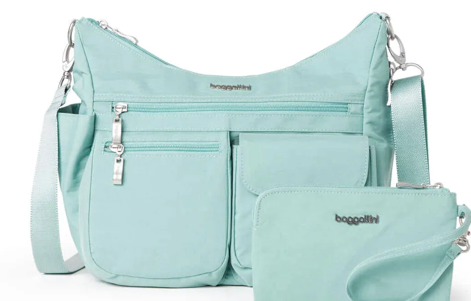 Baggallini Modern Everywhere Hobo Crossbody w/ Trolley Sleeve & RFID Wristlet Wallet