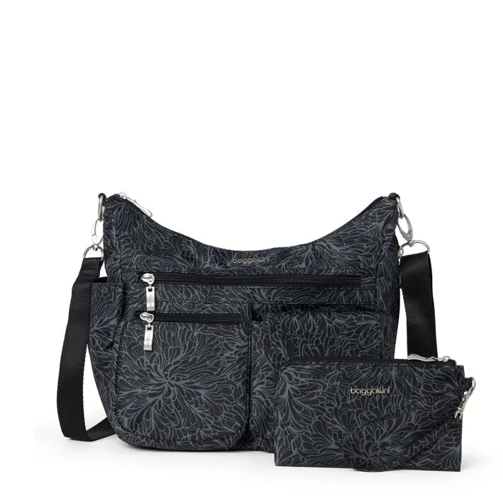 Baggallini Modern Everywhere Hobo Crossbody w/ Trolley Sleeve & RFID Wristlet Wallet