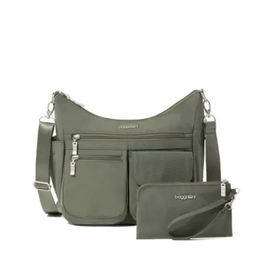 Baggallini Modern Everywhere Hobo Crossbody w/ Trolley Sleeve & RFID Wristlet Wallet