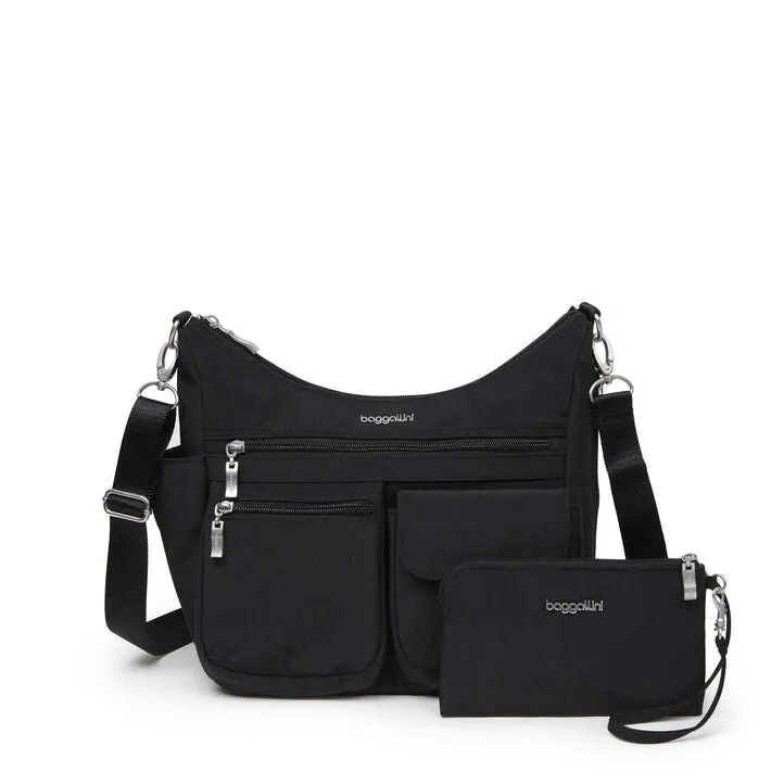 Baggallini Modern Everywhere Hobo Crossbody w/ Trolley Sleeve & RFID Wristlet Wallet
