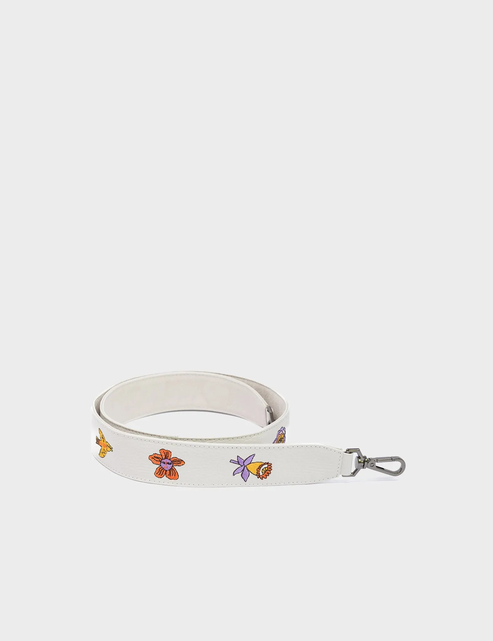 Detachable Cream Leather Shoulder Strap - Vintage Bloom Embroidery