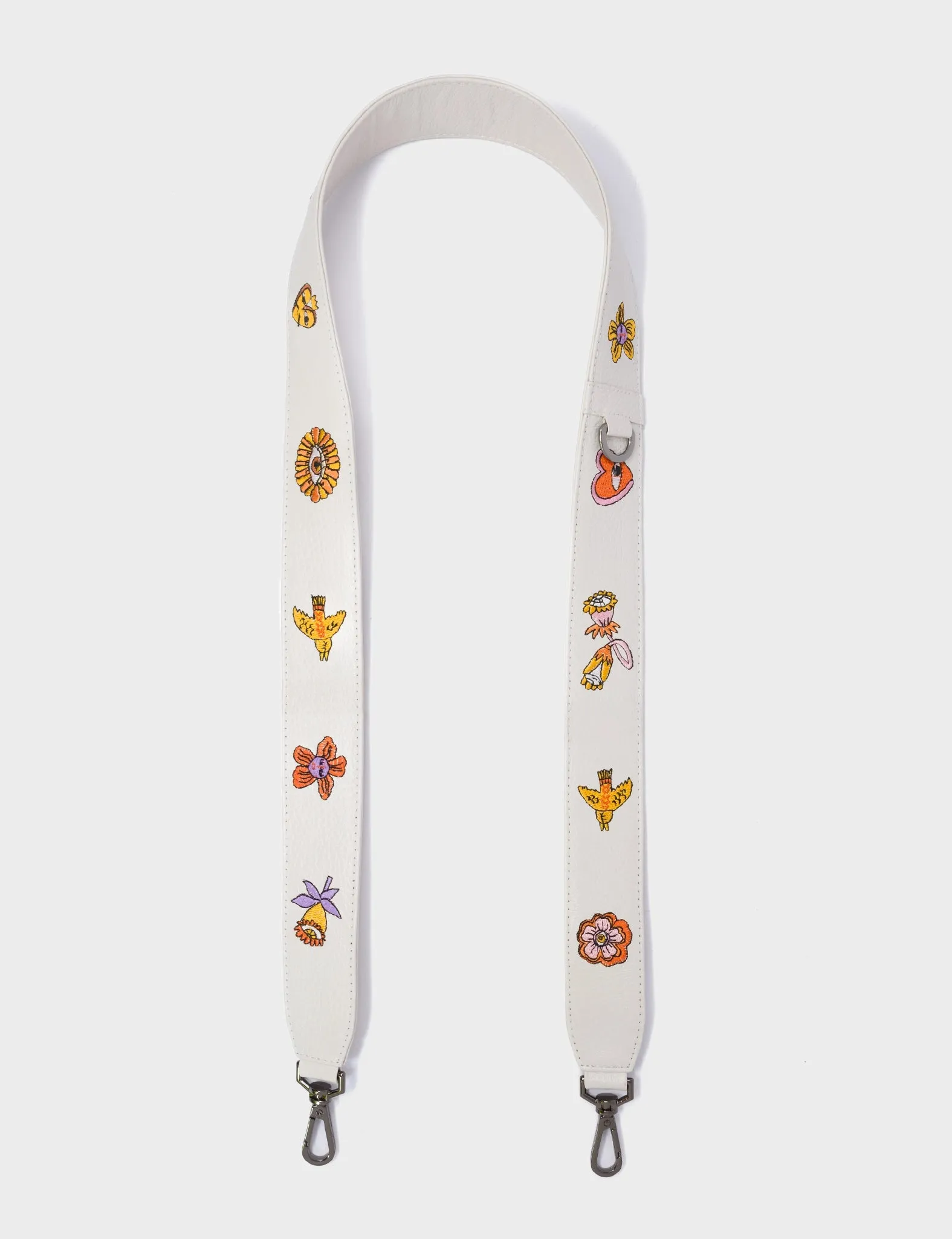Detachable Cream Leather Shoulder Strap - Vintage Bloom Embroidery