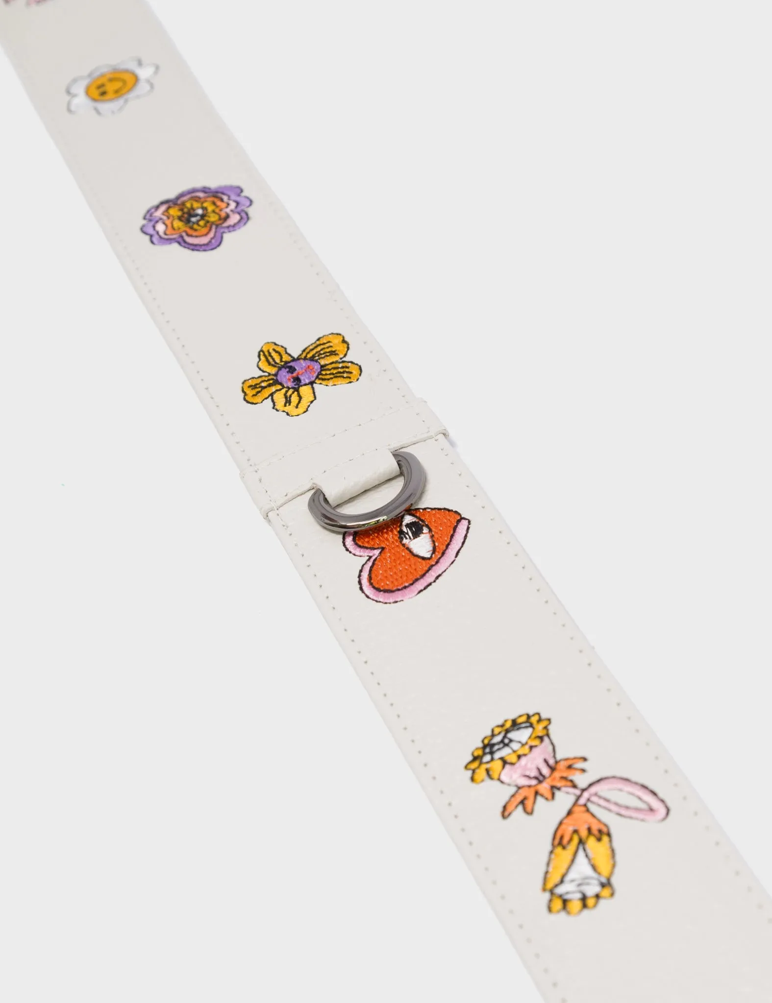 Detachable Cream Leather Shoulder Strap - Vintage Bloom Embroidery