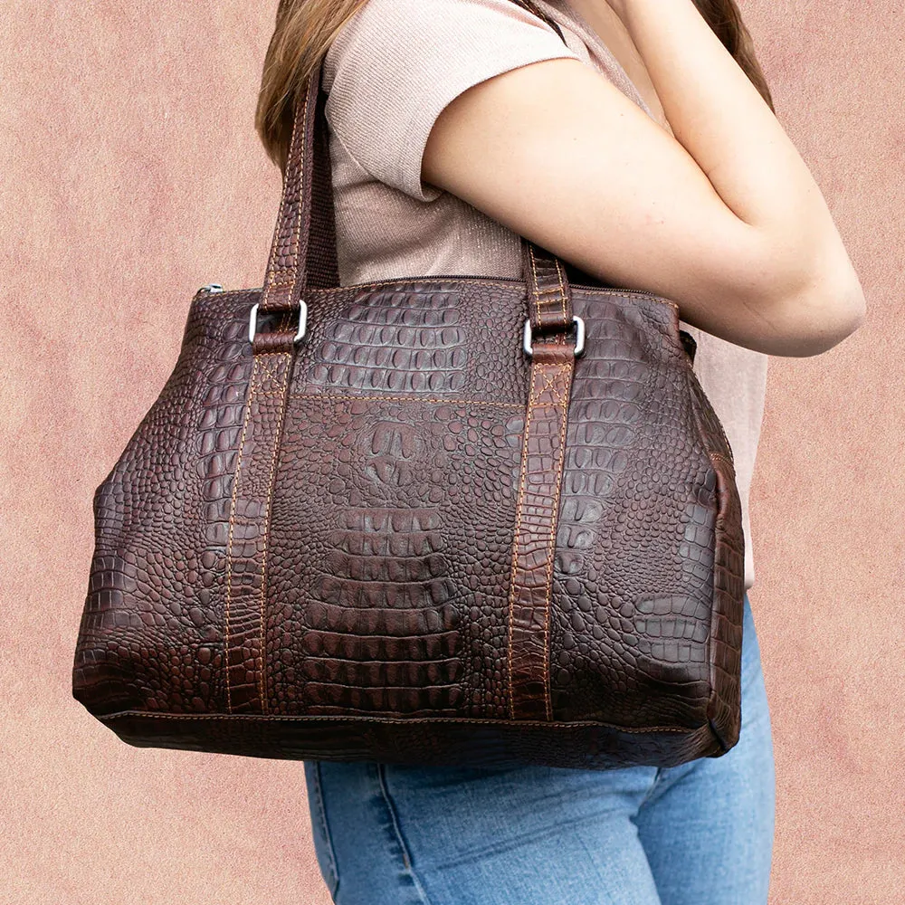 Jack Georges Hornback Croco Satchel Leather Handbag