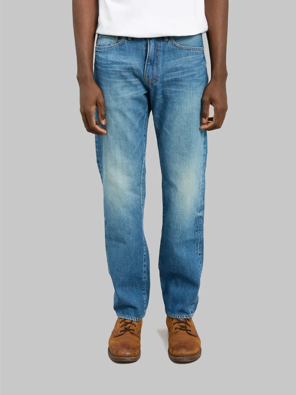 Japan Blue J404-MID 12.5oz Africa Cotton Stonewashed Classic Straight Jeans Middle Indigo