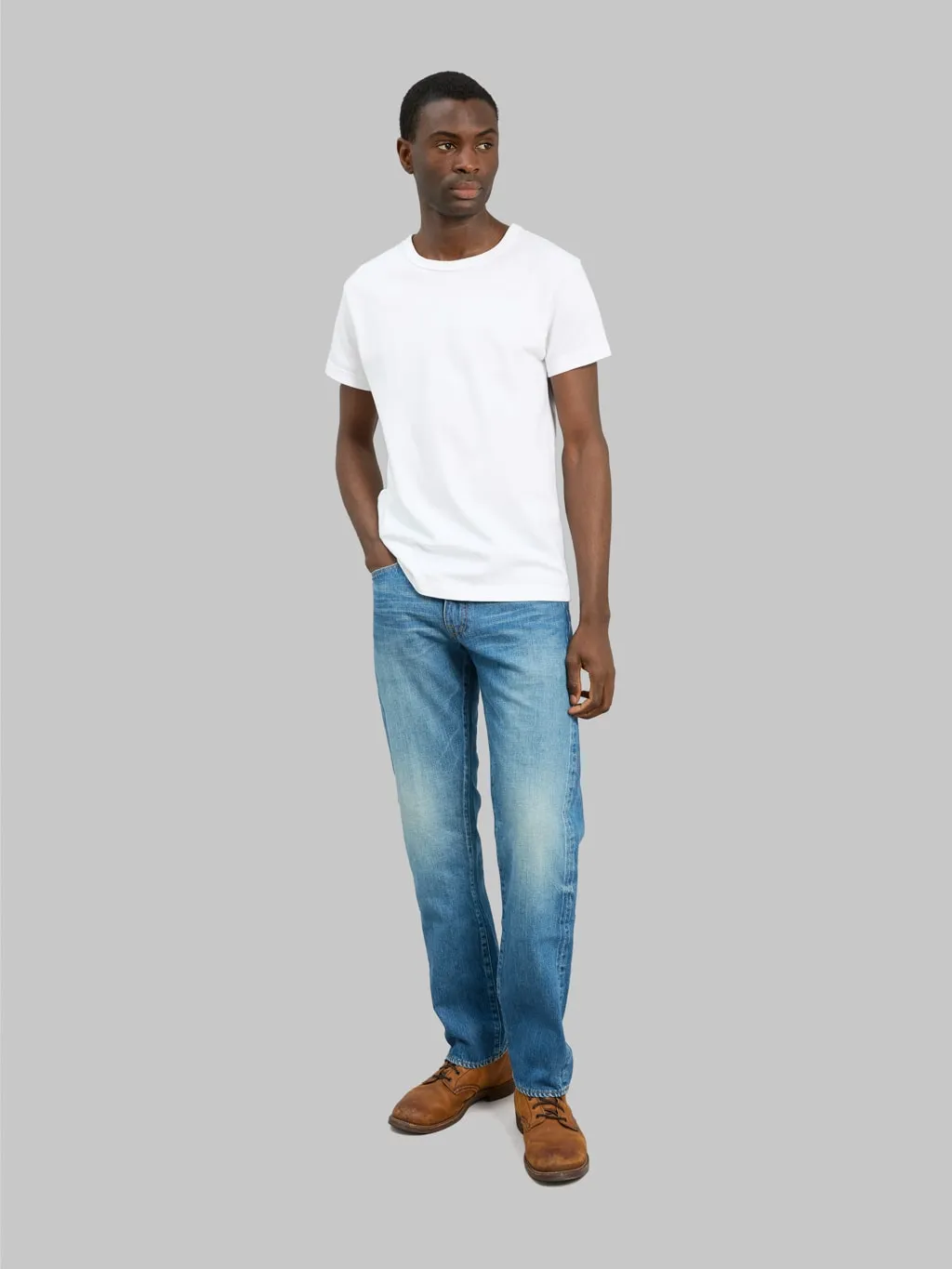 Japan Blue J404-MID 12.5oz Africa Cotton Stonewashed Classic Straight Jeans Middle Indigo