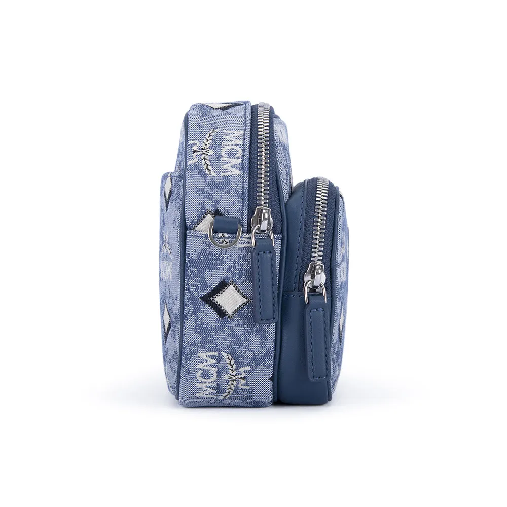 MCM Aren in Vintage Jacquard Crossbody Bag Blue  Small