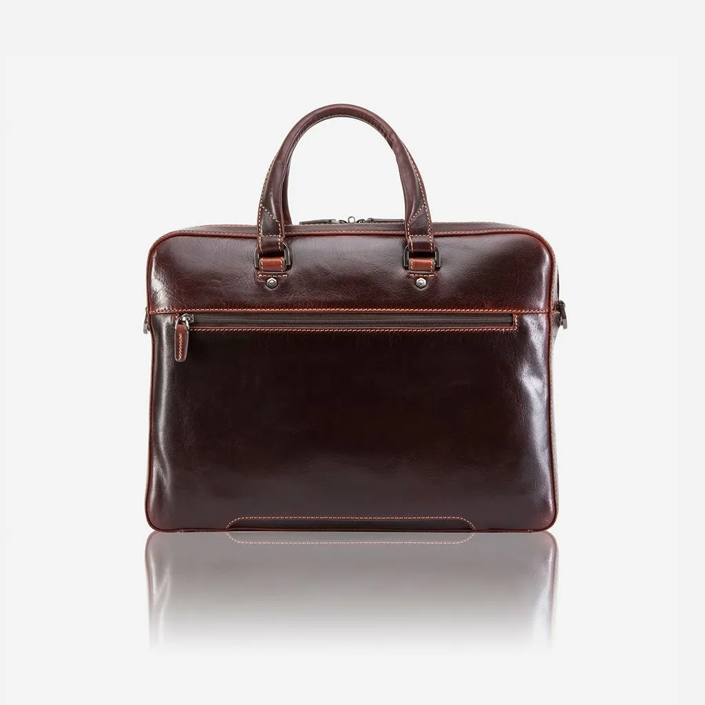Oxford Slim Zip Top Briefcase - Tobacco