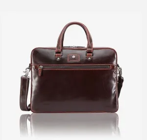 Oxford Slim Zip Top Briefcase - Tobacco
