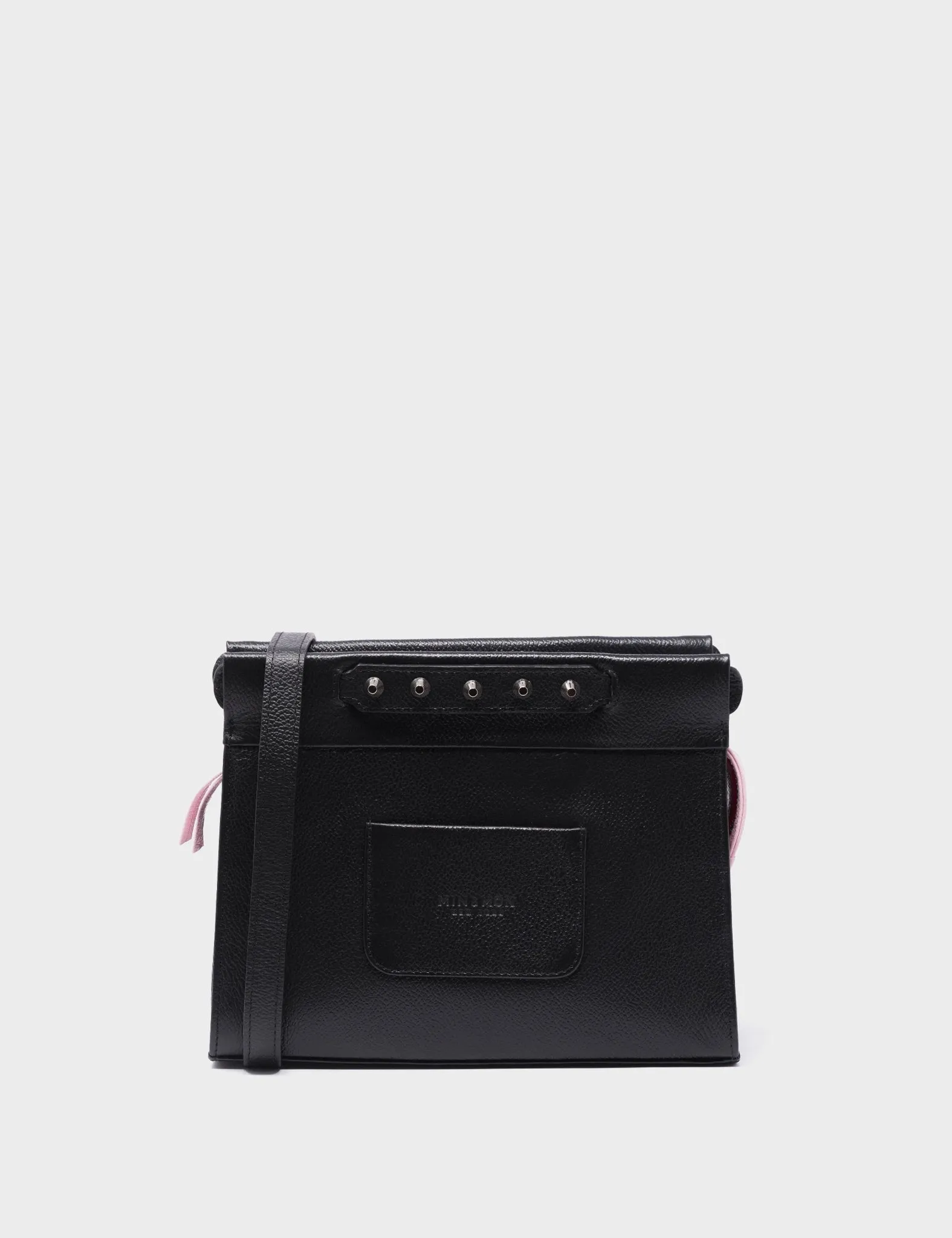 Vali Crossbody Small Black Leather Bag - Vintage Bloom Embroidery