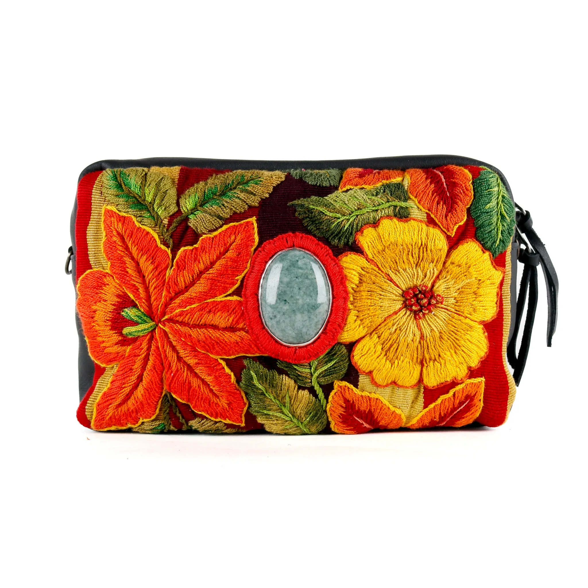 WANDER CROSSBODY BAG   STRAP SET - OOAK HUIPIL WITH JADE - BLACK - NO. 15549