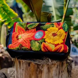 WANDER CROSSBODY BAG   STRAP SET - OOAK HUIPIL WITH JADE - BLACK - NO. 15549