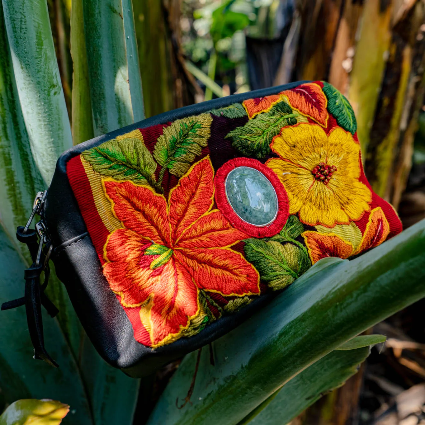 WANDER CROSSBODY BAG   STRAP SET - OOAK HUIPIL WITH JADE - BLACK - NO. 15549