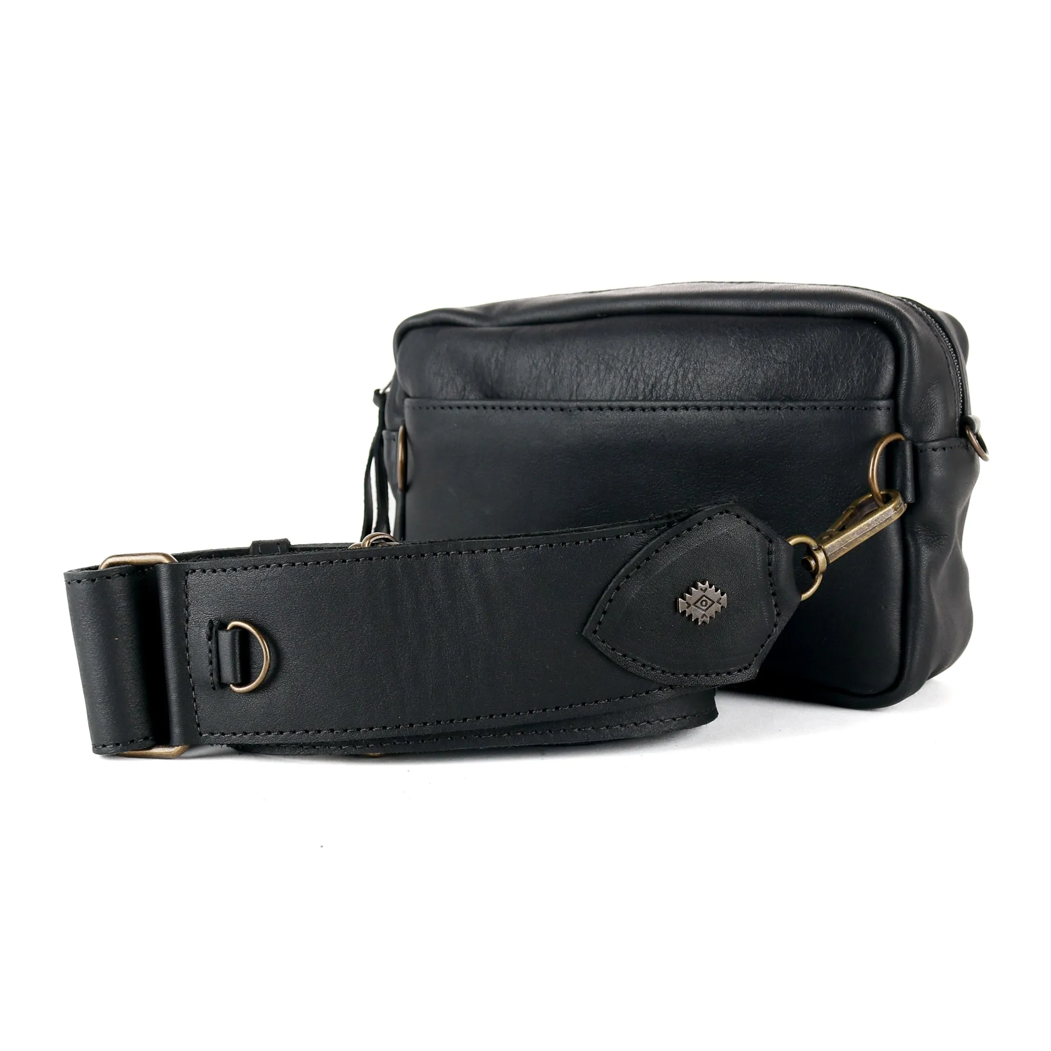 WANDER CROSSBODY BAG   STRAP SET - OOAK HUIPIL WITH JADE - BLACK - NO. 15549