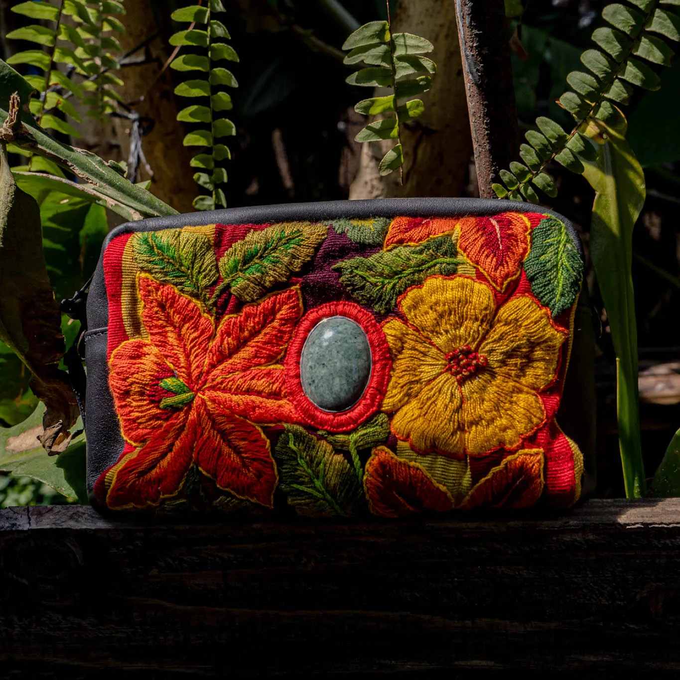 WANDER CROSSBODY BAG   STRAP SET - OOAK HUIPIL WITH JADE - BLACK - NO. 15549