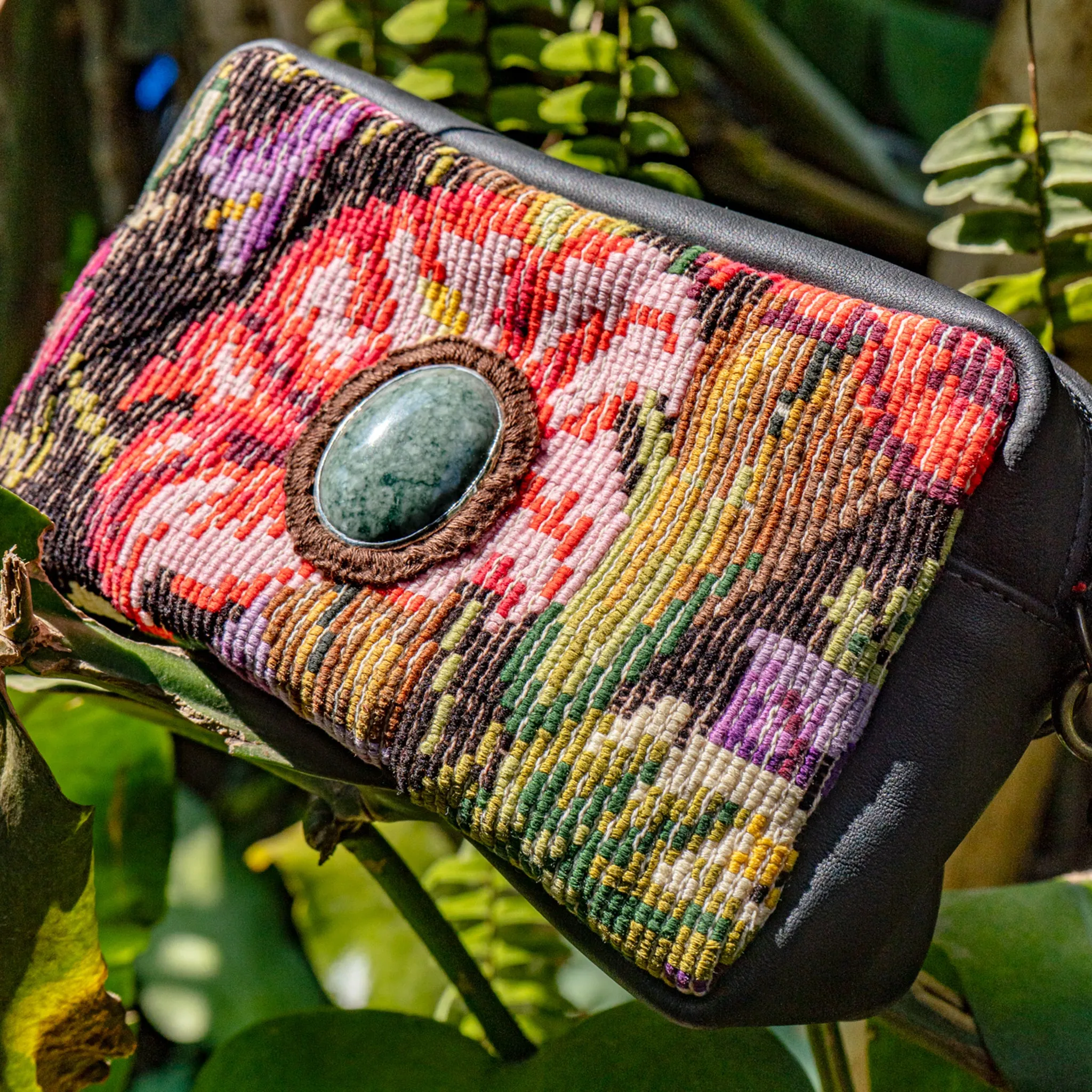 WANDER CROSSBODY BAG   STRAP SET - OOAK HUIPIL WITH JADE - BLACK - NO. 15550
