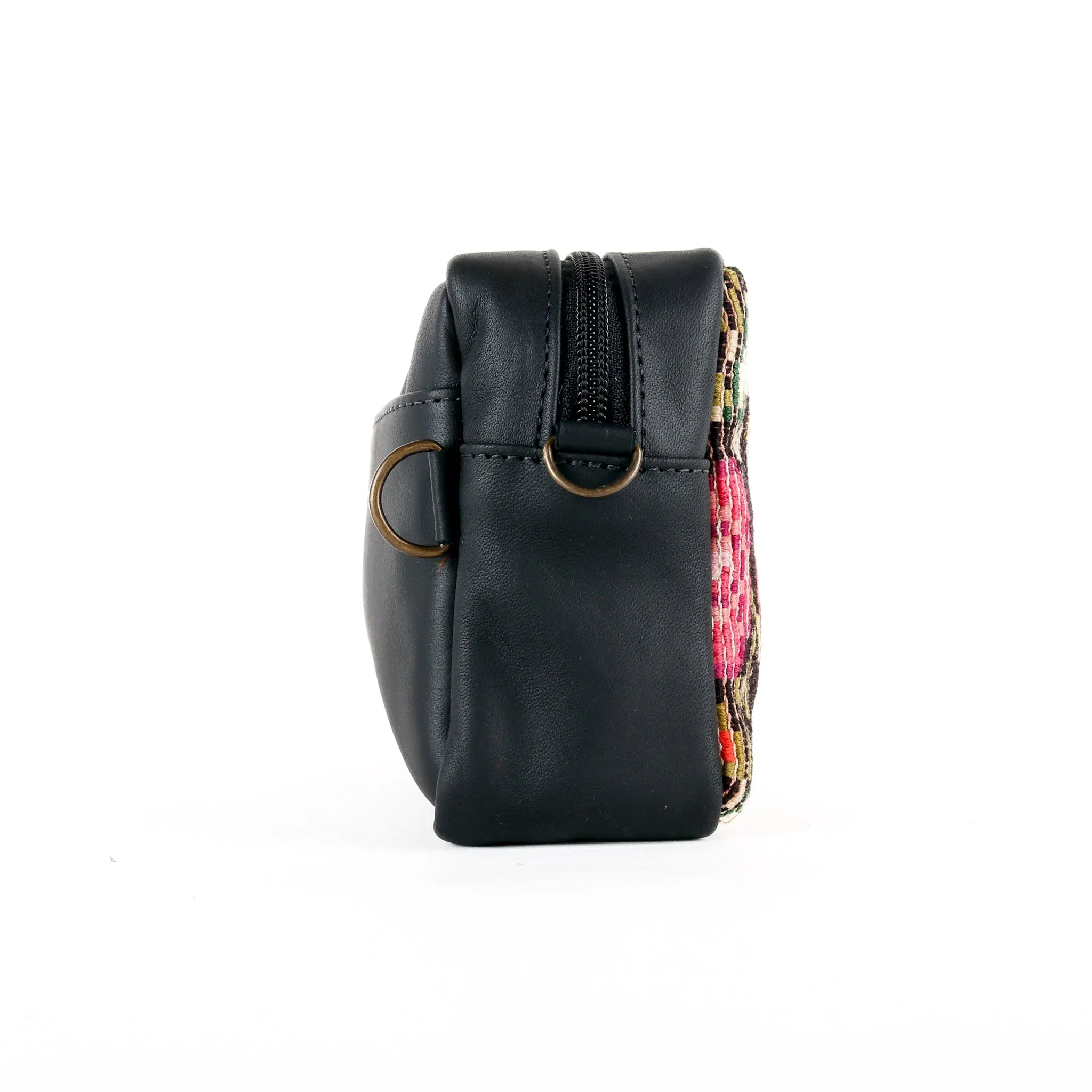 WANDER CROSSBODY BAG   STRAP SET - OOAK HUIPIL WITH JADE - BLACK - NO. 15550