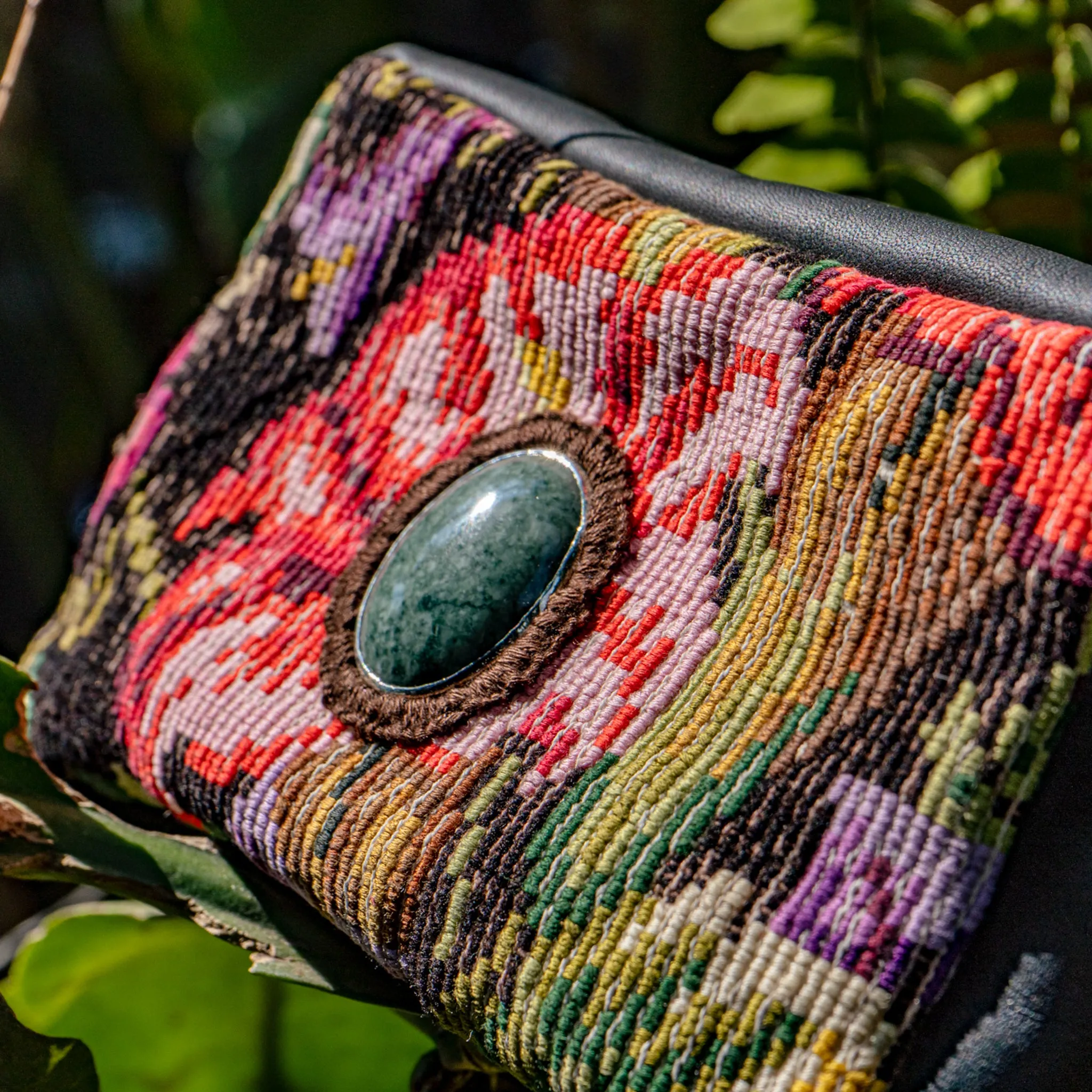 WANDER CROSSBODY BAG   STRAP SET - OOAK HUIPIL WITH JADE - BLACK - NO. 15550